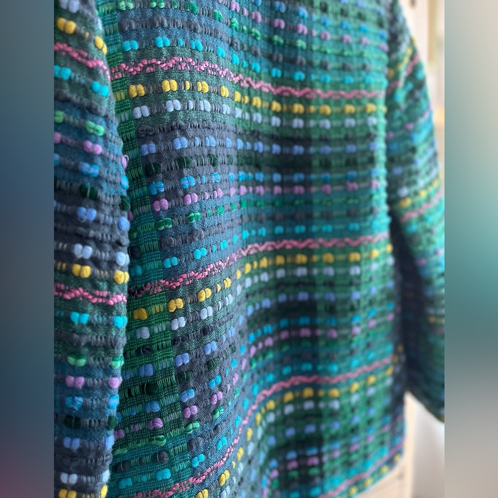 Vintage Crystal Handwoven Blue and Green Jacket sz S - Picture 5 of 5